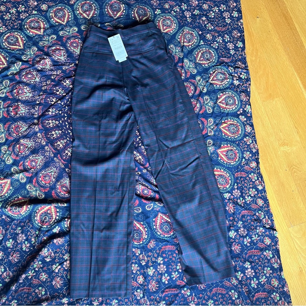 NWT Zara full length blue plaid dress pants - Picture 5 of 8